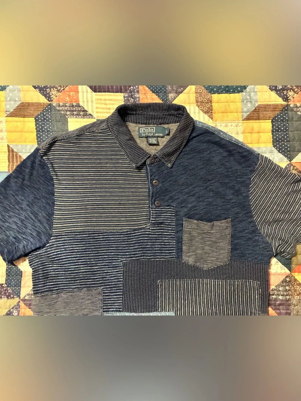 VTG. 90’s POLO RALPH LAUREN PATCHWORK POLO SHIRT- SIZE LARGE
